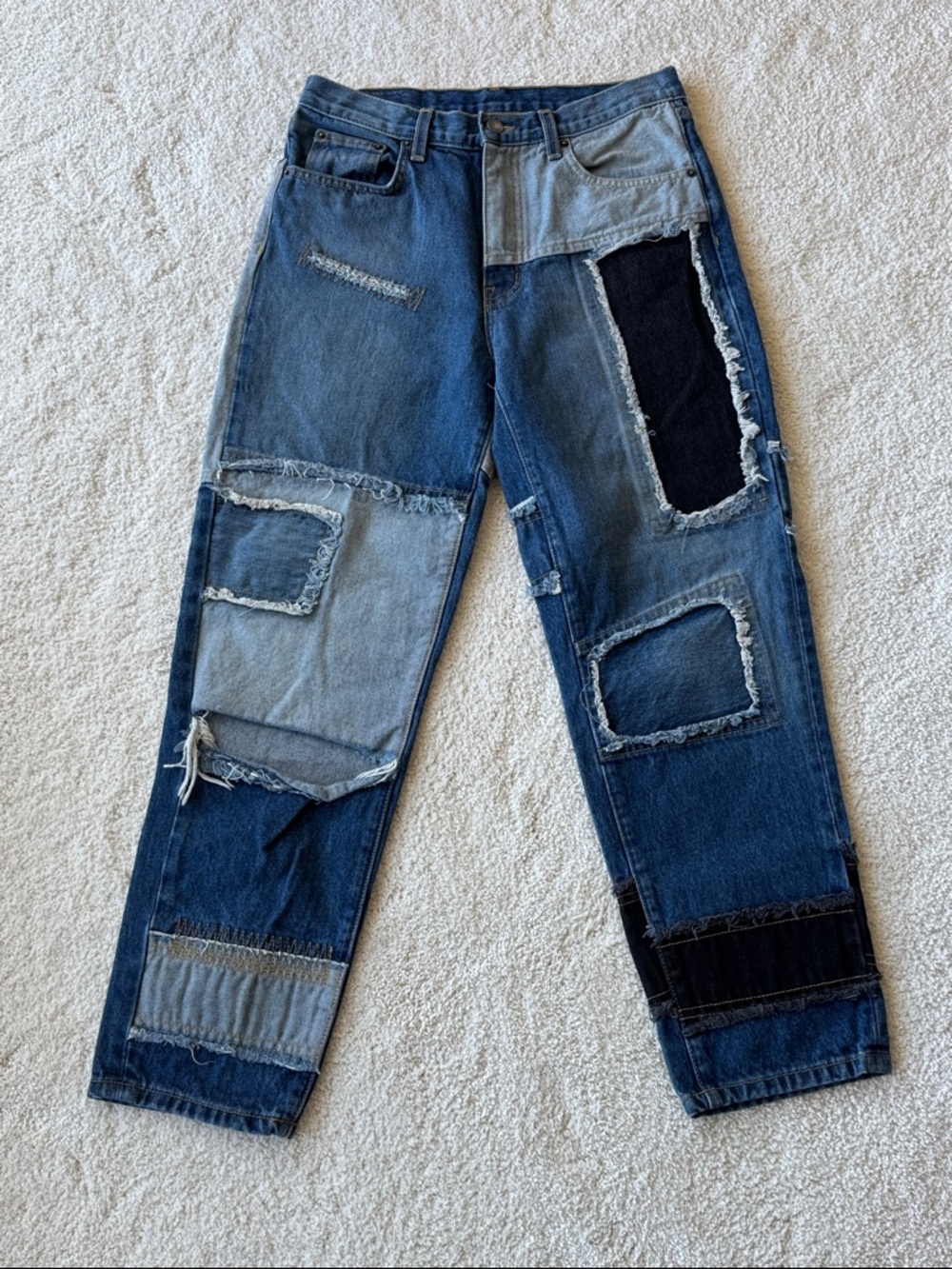 Carmar Patchwork Blue Denim Jeans - Distressed Style
